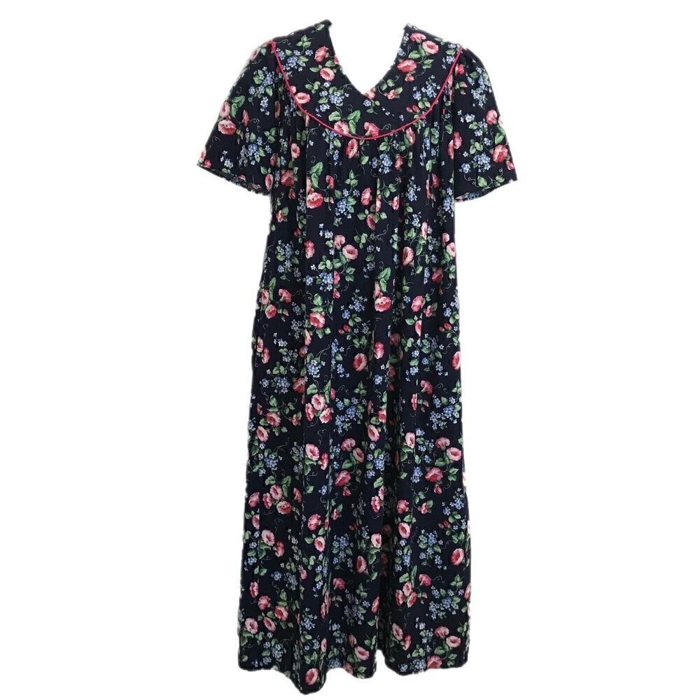 Vintage Carolina Maid House Dress S Cottagecore MuuMuu Maxi Long Blue Floral